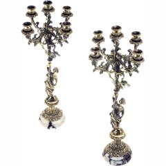 Декоративные канделябры из бронзы «Диана» на подставке из камня мрамор