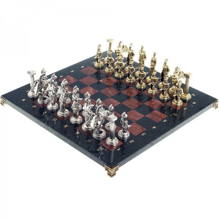 Подарочные шахматы «Восточные» с бронзовыми фигурами на каменной доске (лемезит, змеевик)