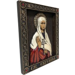 Именная икона «Преподобномученица Евгения Римская» с кристаллами Сваровски