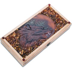 Нарды деревянные ручной работы «Волк и Медведь» с янтарём в подарок мужчине