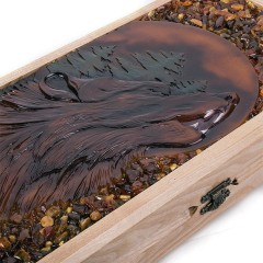 Нарды деревянные ручной работы «Волк и Медведь» с янтарём в подарок мужчине