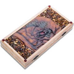 Нарды деревянные ручной работы «Волк и Медведь» с янтарём в подарок мужчине