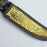 Подарочный нож «Волк» с позолоченной гравировкой и головой хищника (рукоять карельская береза, мельхиор)