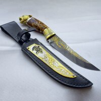 Подарочный нож «Пантера» с дамасским клинком в кожаном чехле