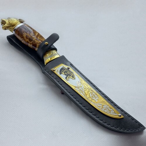 Подарочный нож «Пантера» с дамасским клинком в кожаном чехле