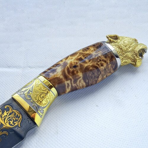 Подарочный нож «Пантера» с дамасским клинком в кожаном чехле