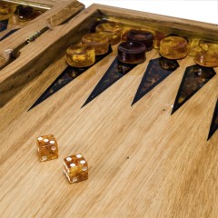 Деревянные нарды классические «Герб России» с янтарной мозаикой