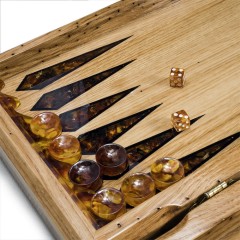 Деревянные нарды классические «Герб России» с янтарной мозаикой