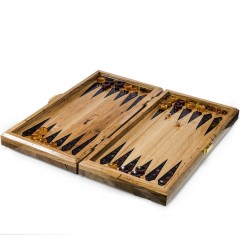 Деревянные нарды классические «Герб России» с янтарной мозаикой