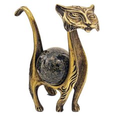 Бронзовая статуэтка «Кот» с шаром из камня змеевик