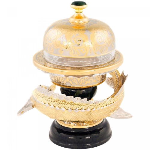 Златоустовская икорница «Осётр» (нефрит) в подарок к праздничному столу