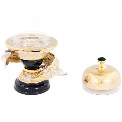 Златоустовская икорница «Осётр» (нефрит) в подарок к праздничному столу