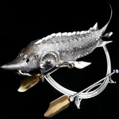 Серебряная икорница «Осётр» в подарочном футляре к праздничному столу