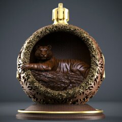 Авторский сувенир резьбы по дереву «Тигр в шаре»