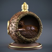Авторский сувенир резьбы по дереву «Тигр в шаре»