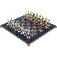 Подарочные шахматы «Восточные» с бронзовыми фигурами на каменной доске (креноид, змеевик)