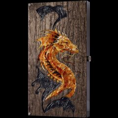 Подарочные нарды «Дракон» из карельской берёзы с янтарной инкрустацией