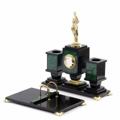 Настольный набор с часами «Фемида» из малахита