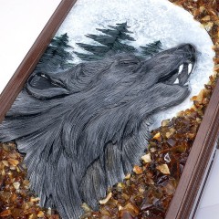 Нарды деревянные ручной работы «Медведь и Волк» с янтарём в подарок охотнику