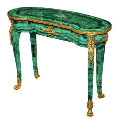 Малахитовый столик «Бобик» из натурального камня для интерьера дома