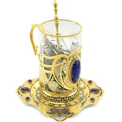 Подарочный чайный набор «CHAROIT» — позолоченный подстаканник с ложечкой на блюдце