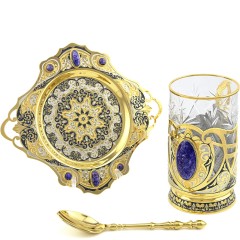 Подарочный чайный набор «CHAROIT»  — позолоченный подстаканник с ложечкой на блюдце