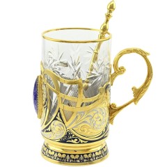 Подарочный чайный набор «CHAROIT»  — позолоченный подстаканник с ложечкой на блюдце