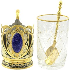 Подарочный чайный набор «CHAROIT»  — позолоченный подстаканник с ложечкой на блюдце