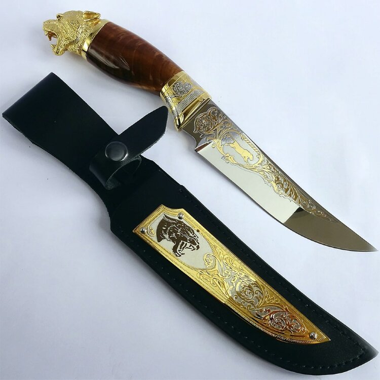 Сувенирный нож «Пантера» с позолоченным клинком