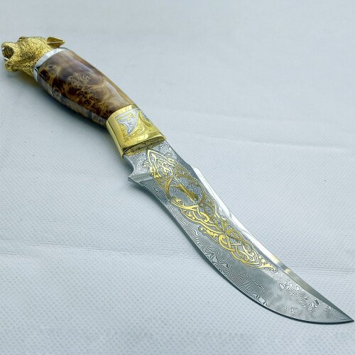 Сувенирный нож «Пантера» с дамасским клинком в кожаном чехле