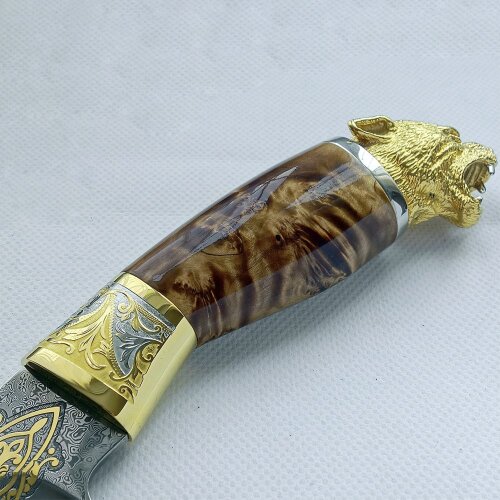 Сувенирный нож «Пантера» с дамасским клинком в кожаном чехле