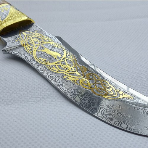 Сувенирный нож «Пантера» с дамасским клинком в кожаном чехле