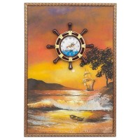 Картина с часами «Парусник на закате»