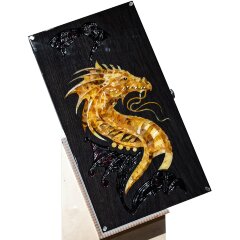 Подарочные нарды «Дракон» из морёного дуба с инкрустацией янтарём