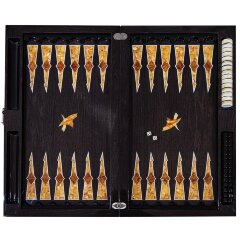 Подарочные нарды «Дракон» из морёного дуба с инкрустацией янтарём