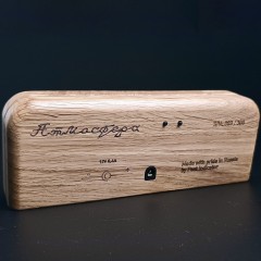 Ламповые часы «Атмосфера» (ИН-12) из дуба в стиле радио СССР с будильником