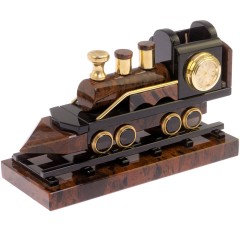 Настольные часы «Паровоз» из обсидиана в подарок сотруднику РЖД