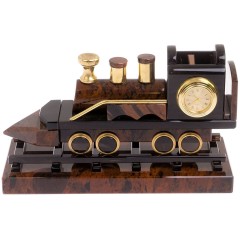 Настольные часы «Паровоз» из обсидиана в подарок сотруднику РЖД