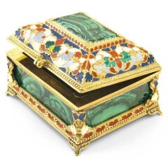 Малахитовая шкатулка «Русские узоры» украшенная художественной росписью