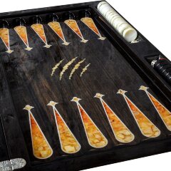 Подарочные нарды «Волк и луна» из морёного дуба и янтаря