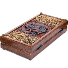 Янтарные нарды из дерева «Рыбалка» в подарок мужчине