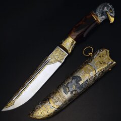 Подарочный нож «Сокол» с рукоятью в виде головы птицы в подарок охотнику