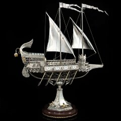 Серебряный корабль «Галера» на основе кокосового ореха