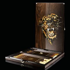 Подарочные нарды «Пантера» из морёного дуба и янтаря