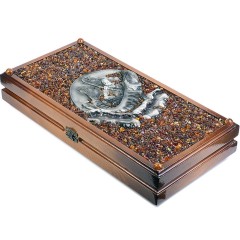 Янтарные нарды из дерева «Рыбалка» в подарок рыбаку