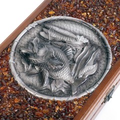 Янтарные нарды из дерева «Рыбалка» в подарок рыбаку