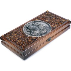 Янтарные нарды из дерева «Рыбалка» в подарок рыбаку