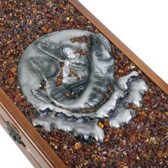 Янтарные нарды из дерева «Рыбалка» в подарок рыбаку