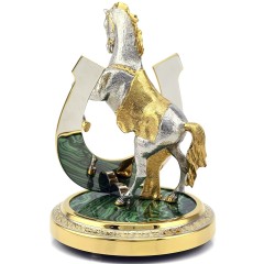 Статуэтка лошадь с подковой «На счастье» на малахите — отличный подарок подруге на новоселье