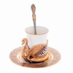 Подарочная кофейная пара «Лебедь» из фарфора в подарок женщине